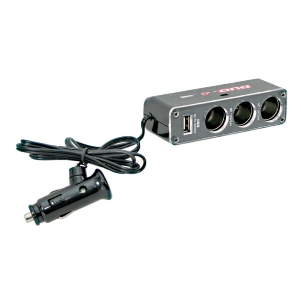 ADAPTADOR ENCHUFE MECHERO DUO-4 3 TOMAS 1 USB 12/24V - Imagen 2