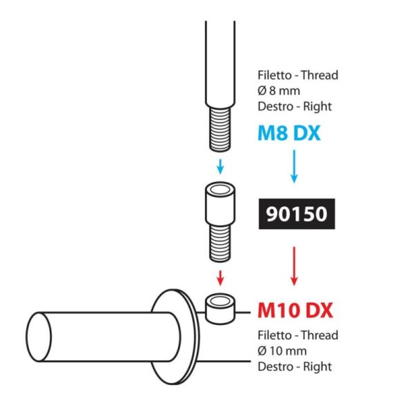 ADAPTADOR PARA RETROVISORES DE MOTO ROSCA 8MM DERECHA > 10MM DERECHA - Imagen 2