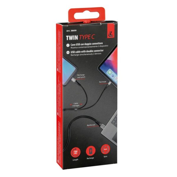 CABLE CON DOBLE CONECTOR USB>TIPO C 100 CM NEGRO - Imagen 6