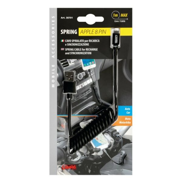 CABLE  EN ESPIRAL USB>APPLE 8 PINS 100 CM NEGRO - Imagen 2