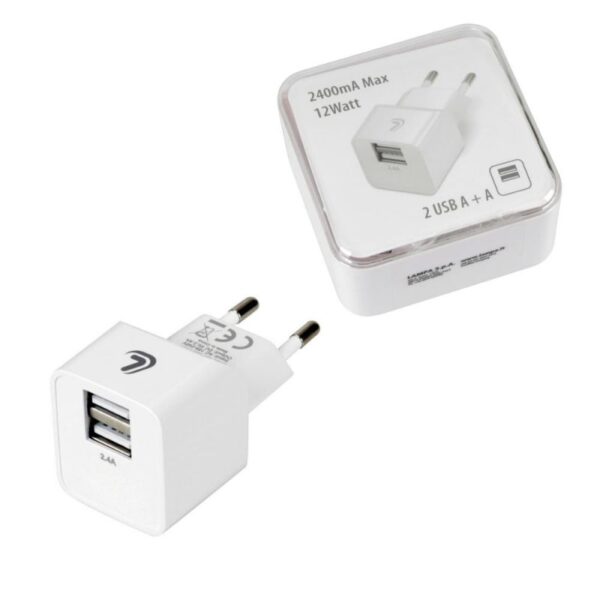 CARGADOR LINEA ESSENTIAL CON 2 PUERTOS USB(A+A)-2400 Ma 12w 220/240