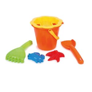 CUBO DE PLAYA CON CRIBA ,PALA Y RASTRILLO 47X17