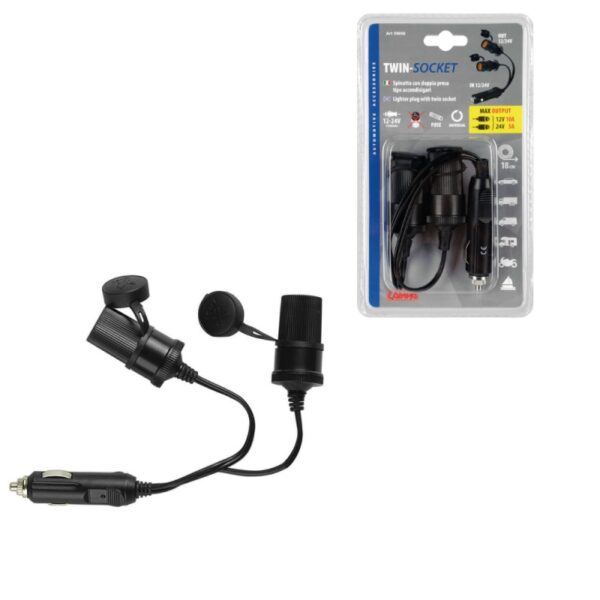 ENCHUFE MECHERO 2 TOMAS CABLE 18 CM CON TAPAS 12/24V - Imagen 2