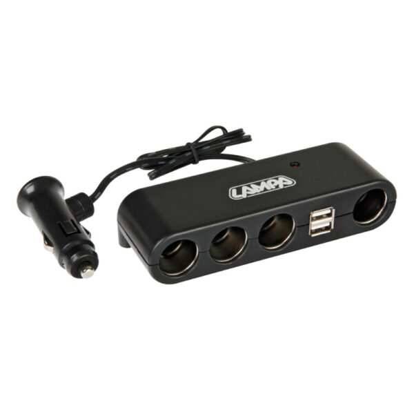 ENCHUFE MECHERO 4 TOMAS 5A + 2 USB 1A CABLE 60 CM FUSIBLE 12/24V - Imagen 2