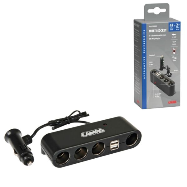 ENCHUFE MECHERO 4 TOMAS 5A + 2 USB 1A CABLE 60 CM FUSIBLE 12/24V - Imagen 3