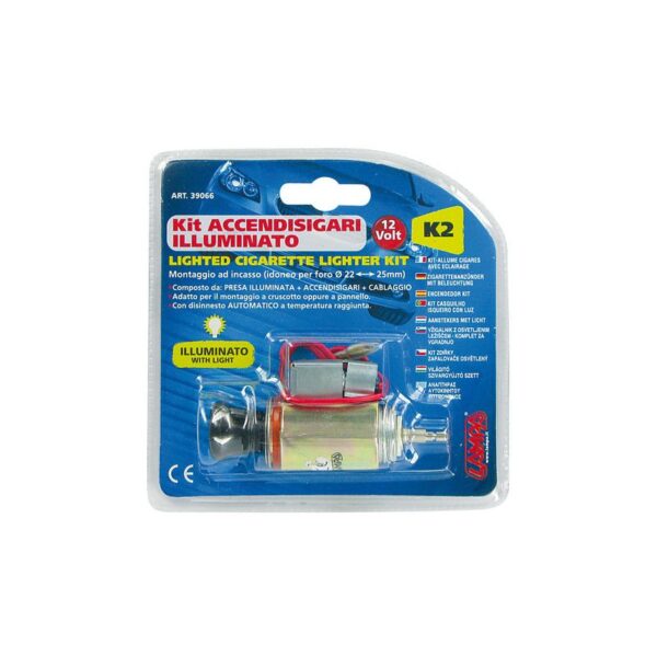 ENCHUFE MECHERO CON LUZ K2 21 MM DIAMETRO 12V
