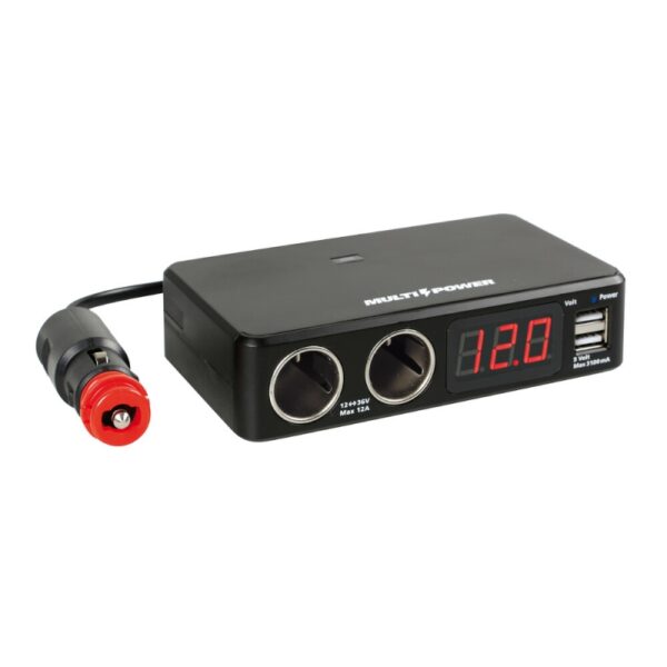 ENCHUFE MECHERO MULTIVOLTAJE CON 2 TOMAS, 2 USB Y VOLTIMETRO DIGITAL 12/24V 36V - Imagen 2