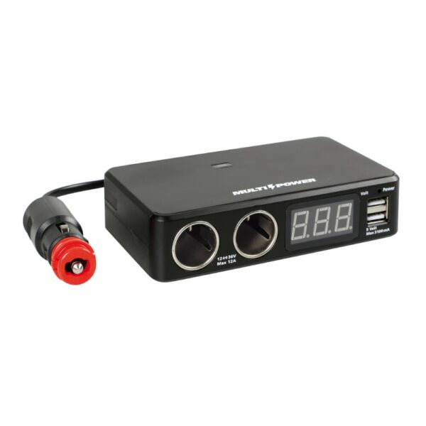 ENCHUFE MECHERO MULTIVOLTAJE CON 2 TOMAS, 2 USB Y VOLTIMETRO DIGITAL 12/24V 36V - Imagen 3