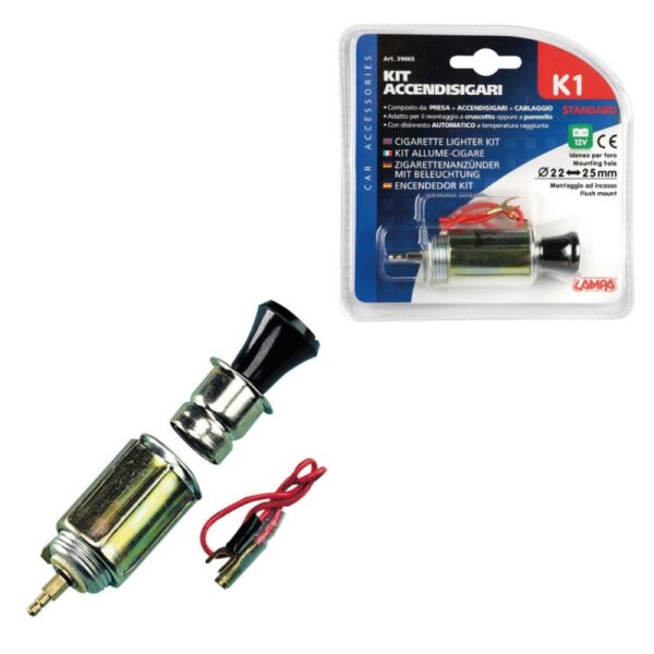 ENCHUFE MECHERO STANDARD K1 CON LUZ 21 MM DIAMETRO 12V - Imagen 2