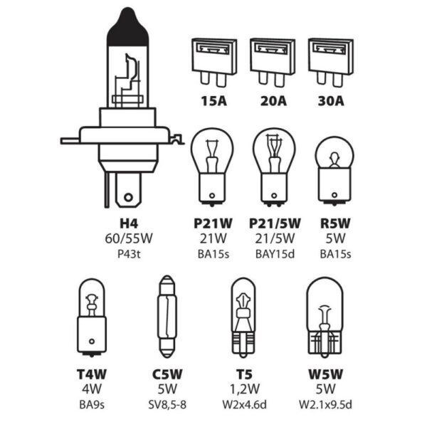 ESTUCHE DE LAMPARAS H4 12V (8 LAMPARAS + 3 FUSIBLES) - Imagen 2