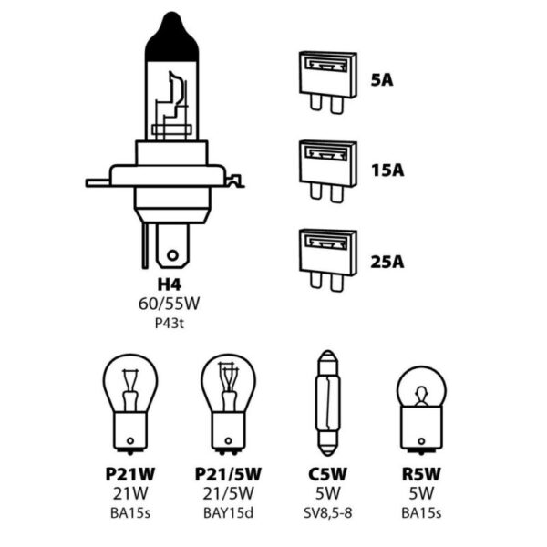 ESTUCHE DE LAMPARAS H4 12V HOLOGENO (5 LAMPARAS + 3 FUSIBLES) - Imagen 2