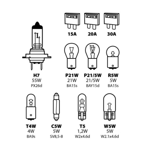 ESTUCHE DE LAMPARAS H7 12V (8 LAMPARAS + 3 FUSIBLES) - Imagen 2