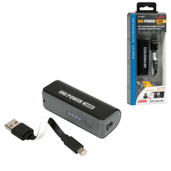 FUENTE ALIMENTACION DE BOLSILLO 2600 MA CON CABLE UNIVERSAL APPLE/MICRO USB