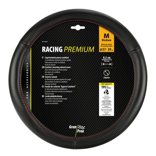 FUNDA VOLANTE RACING PREMIUM NEGRO/ROJO 37-39 CM