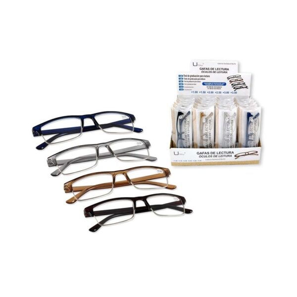 GAFA DE LECTURA UNISEX PATILLA DE COLORES (DIOPTRIAS +1+1,5+2+2,5+3+3,5)(EXPOSITOR 24 UDS)