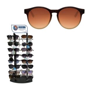 GAFA DE SOL REDONDA UNISEX MONTURA DE PLASTICO COLOR CAFE (EXPOSITOR 16 UNIDADES)