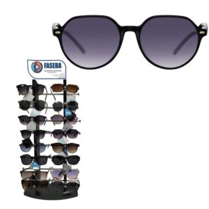GAFA DE SOL REDONDA UNISEX MONTURA DE PLASTICO COLOR NEGRO (EXPOSITOR 16 UNIDADES)
