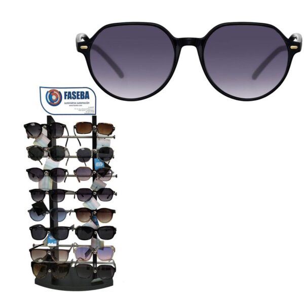 GAFA DE SOL REDONDA UNISEX MONTURA DE PLASTICO COLOR NEGRO (EXPOSITOR 16 UNIDADES)