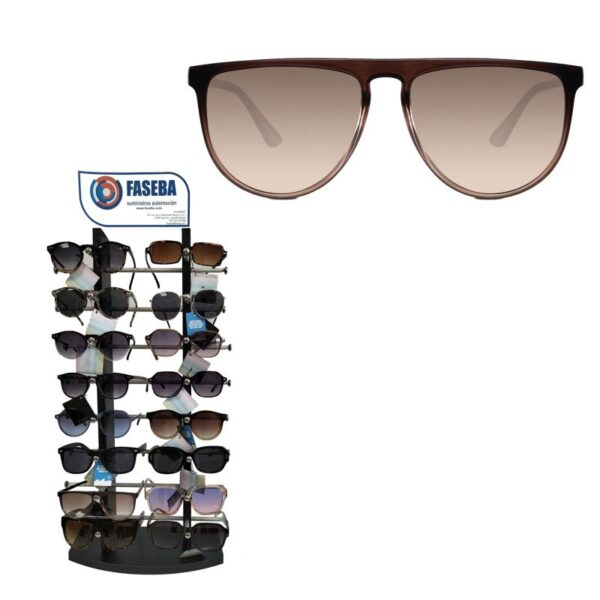 GAFA DE SOL UNISEX MONTURA DE PLASTICO COLOR CAFE (EXPOSITOR 16 UNIDADES)