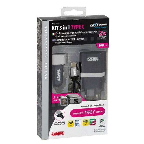KIT 3 EN 1 TIPO C CARGA RAIDA 12/24V +230V - Imagen 3