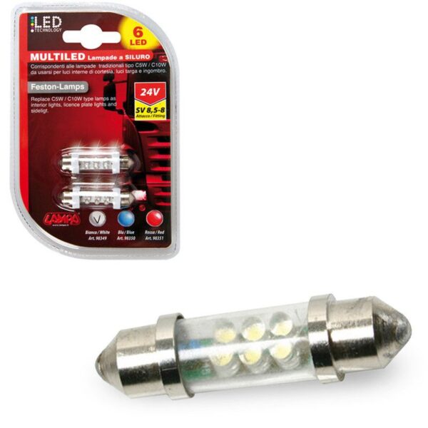 LAMPARA 11X41 MM 6 LED SILURO BLANCO 24V SV8,5-8 (BLISTER 2 UNIDADES)