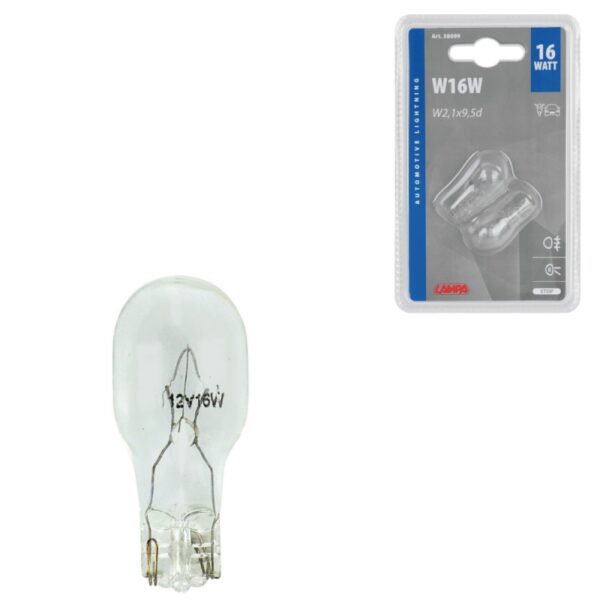 LAMPARA 12V 16W W2,1X9, 5D HOMOLOGACION E (BLISTER 2 UNIDADES)