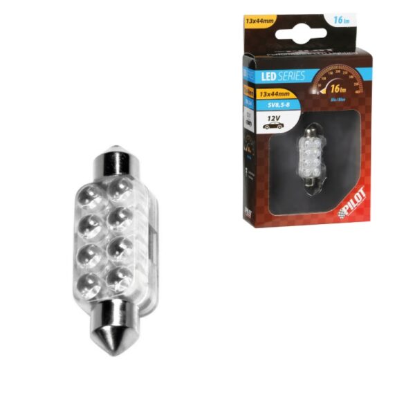 LAMPARA 8 LED AZUL 12V 13 MM X 44 MM SV8,5-8 (BLISTER 1 UNIDAD)