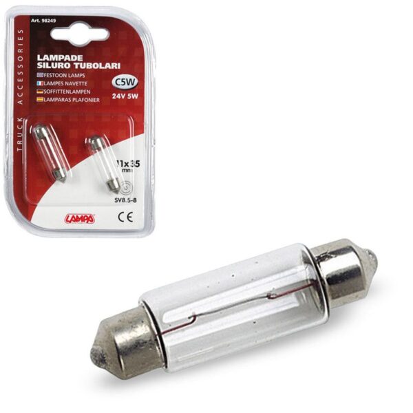 LAMPARA C5W SILURO PLAFONIER 11X35MM 24V 5W SV8,5-8 HOMOLOGACION E (BLISTER 2 UNIDADES)