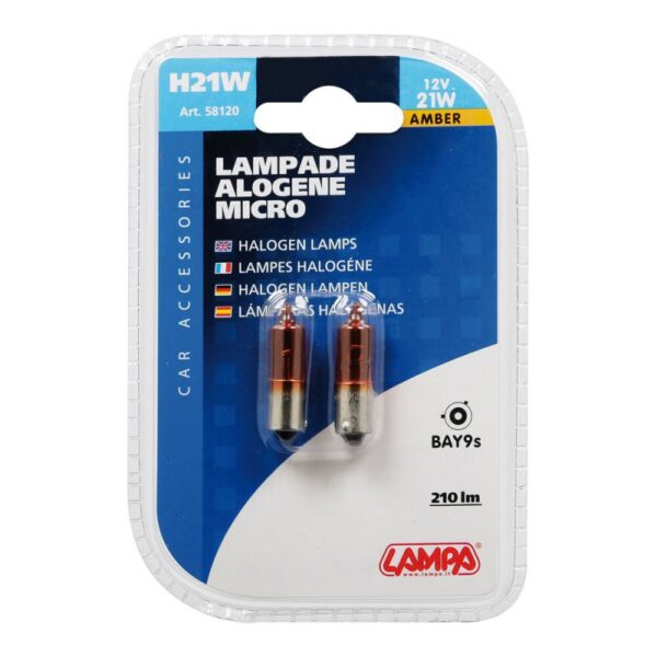 LAMPARA HY21W 12V 21W  HALOGENA MICRO BAY9S NARANJA (2 UNIDADES) - Imagen 2