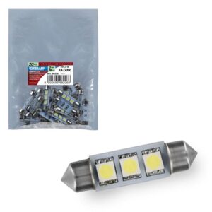 LAMPARA HYPER LED 10X39 MM BLANCO 24/28V 3SMD 3 CHIP SV8,5-8 (BOLSA 20 UNIDADES)