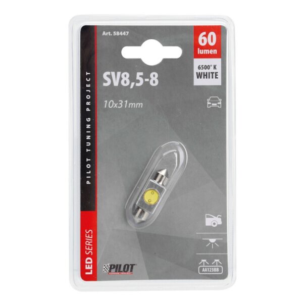 LAMPARA HYPER LED SILURO 12V 10X31MM 1SMD 2 CHIPS SV8,5-8 (BLISTER 1 UNIDAD) - Imagen 2