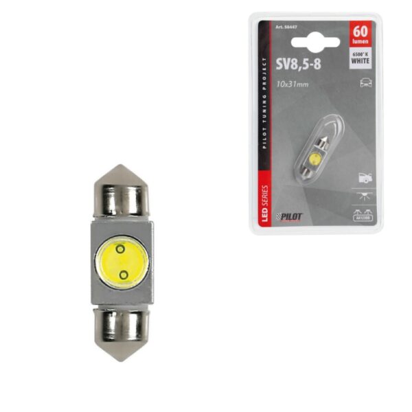LAMPARA HYPER LED SILURO 12V 10X31MM 1SMD 2 CHIPS SV8,5-8 (BLISTER 1 UNIDAD)