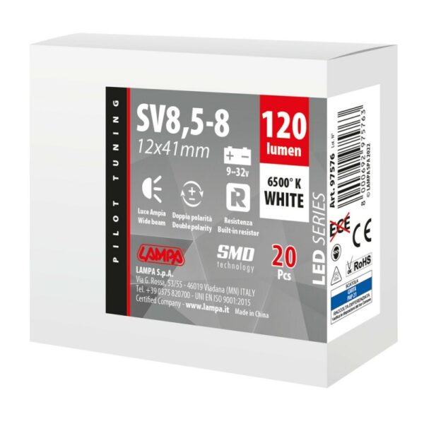LAMPARA LED SERIES 2 SMD 1 CHIP 12*41MM-SV8,5-8 BLANCA DOBLE POLARIDAD RESISTENCIA INCORPORADA 9/32 - Imagen 3