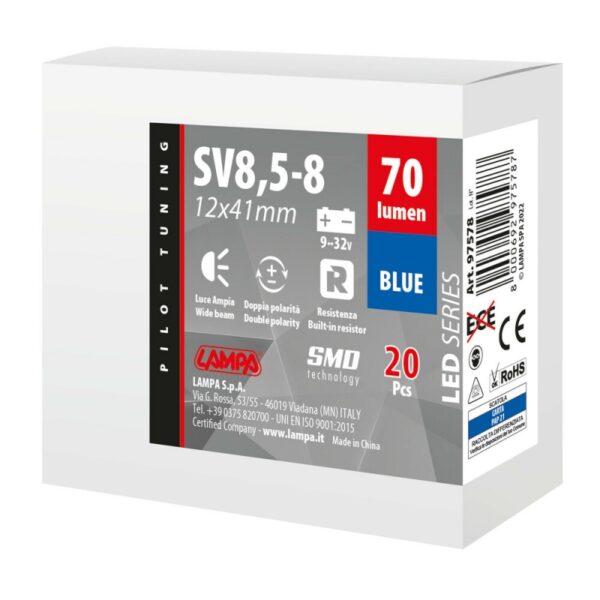 LAMPARA LED SERIES 2 SMD 1 CHIP-12*41MM-SV8,5-8-AZUL-DOBLE POLARIDAD-RESISTENCIA INCORPORADA 9/32 - Imagen 4