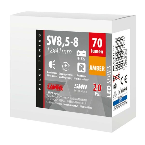 LAMPARA LED SERIES 2 SMD 1 CHIP-12*41MM-SV8,5-8-NARANJA-DOBLE POLARIDAD-RESISTENCIA INCORPORADA 9/32 - Imagen 5