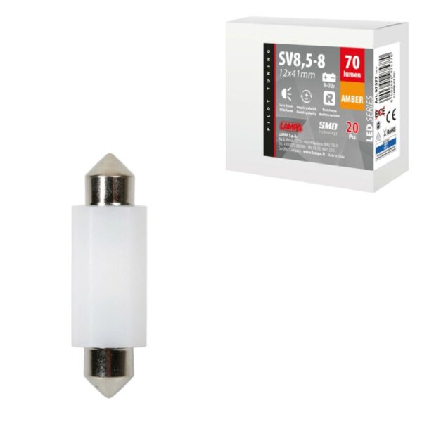 LAMPARA LED SERIES 2 SMD 1 CHIP-12*41MM-SV8,5-8-NARANJA-DOBLE POLARIDAD-RESISTENCIA INCORPORADA 9/32