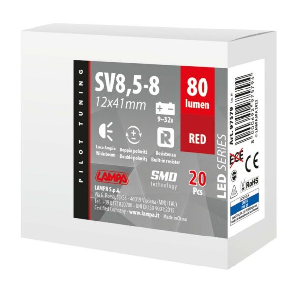 LAMPARA LED SERIES 2 SMD 1 CHIP-12*41MM-SV8,5-8-ROJO-DOBLE POLARIDAD-RESISTENCIA INCORPORADA 9/32 - Imagen 5