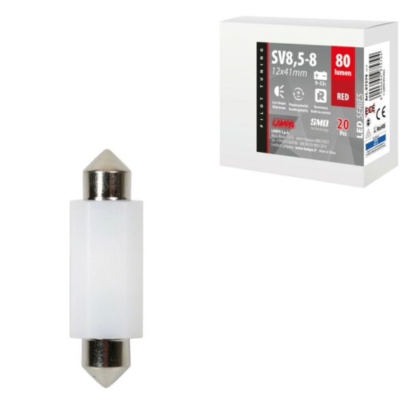 LAMPARA LED SERIES 2 SMD 1 CHIP-12*41MM-SV8,5-8-ROJO-DOBLE POLARIDAD-RESISTENCIA INCORPORADA 9/32