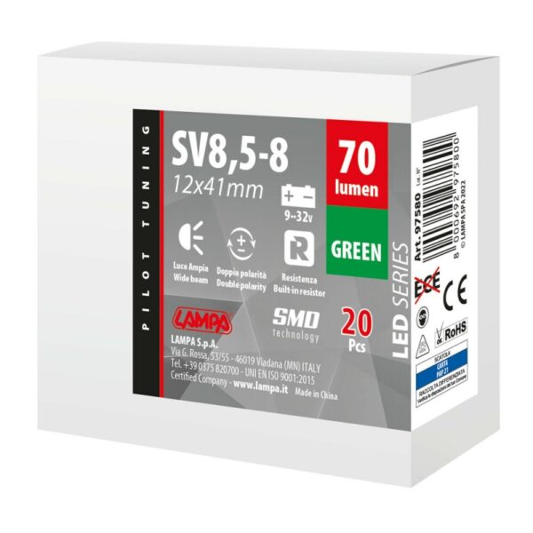 LAMPARA LED SERIES 2 SMD 1 CHIP-12*41MM-SV8,5-8-VERDE-DOBLE POLARIDAD-RESISTENCIA INCORPORADA 9/32 - Imagen 5