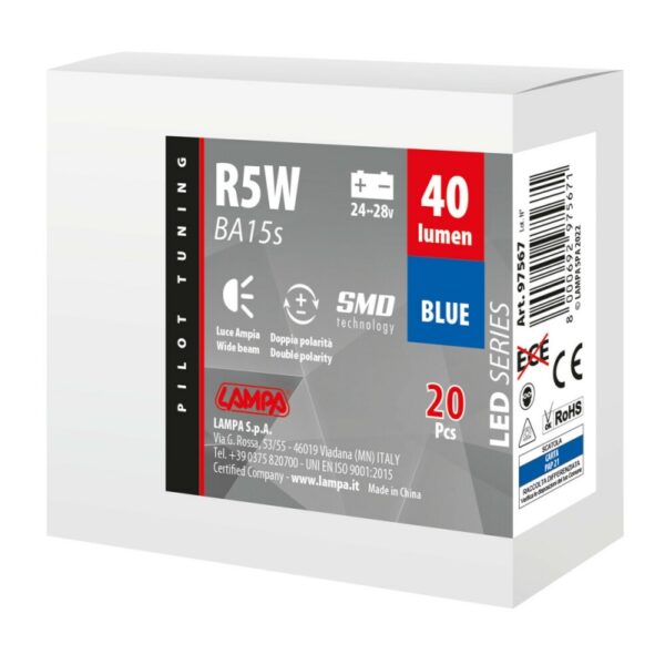 LAMPARA LED SERIES-6 SMDX1CHIP-(R5W)-BA15s AZUL-DOBLE POLARIDAD 24/28V - Imagen 4