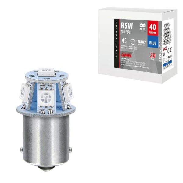 LAMPARA LED SERIES-6 SMDX1CHIP-(R5W)-BA15s AZUL-DOBLE POLARIDAD 24/28V
