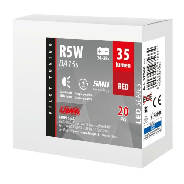 LAMPARA LED SERIES-6 SMDX1CHIP-(R5W)-BA15s ROJO-DOBLE POLARIDAD 24/28V - Imagen 4