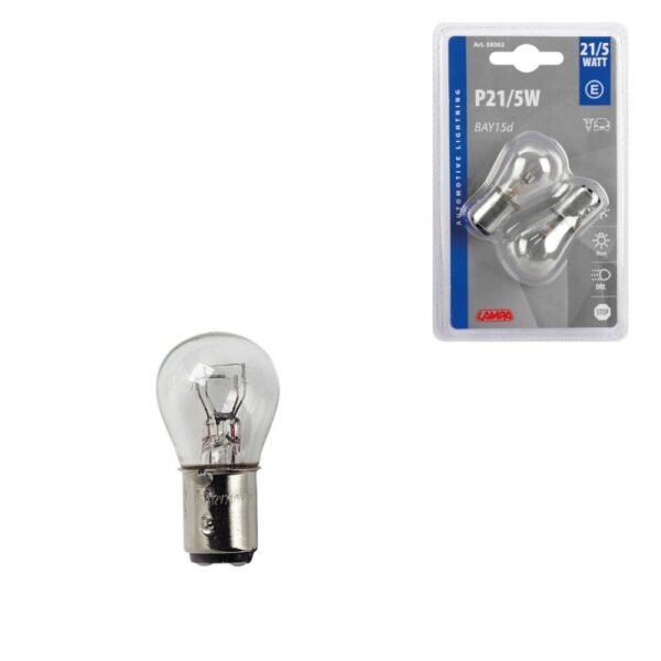 LAMPARA P21/5W  2 FILAMENTOS 12V BA415D HOMOLOGACION E (BLISTER 2 UNIDADES) - Imagen 2