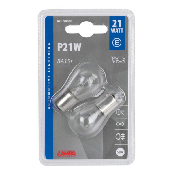 LAMPARA P21W 1 FILAMENTO 12V 21W BA15S HOMOLOGACION E (BLISTER 2 UNIDADES) - Imagen 2