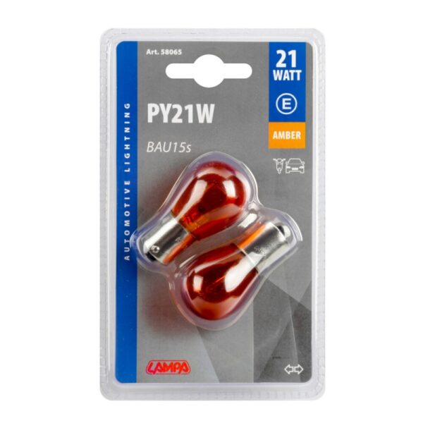 LAMPARA PY21W 1 FILAMENTO AMBAR 12V 21W HOMOLOGACION E (BLISTER 2 UNIDADES) - Imagen 2