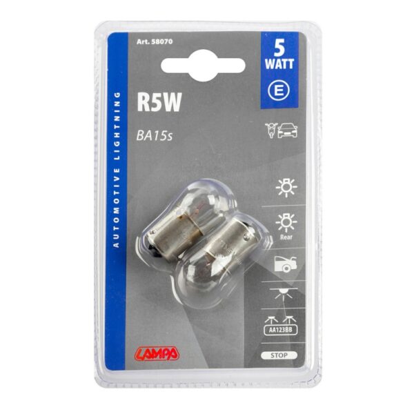LAMPARA R5W12V 55WBA15S HOMOLOGACION E (BLISTER 2 UNIDADES) - Imagen 2