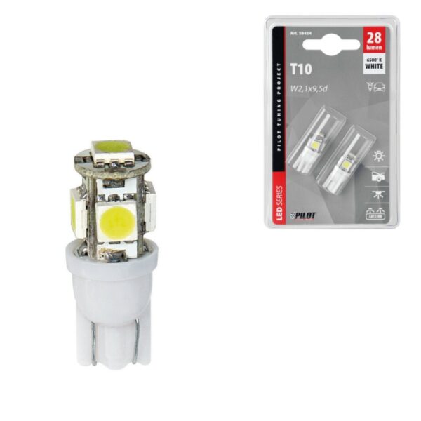 LAMPARA T10 HYPER LED 12V 5 SMD X 3 CHIPS W2,1X9,5 (BLISTER 2 UNIDADES)