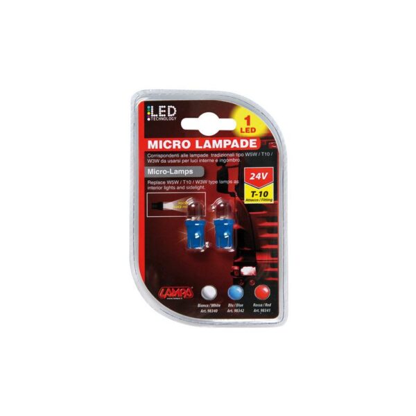 LAMPARA W5W LED AZUL 24V W2,1X9,5D (BLISTER 2 UNIDADES)