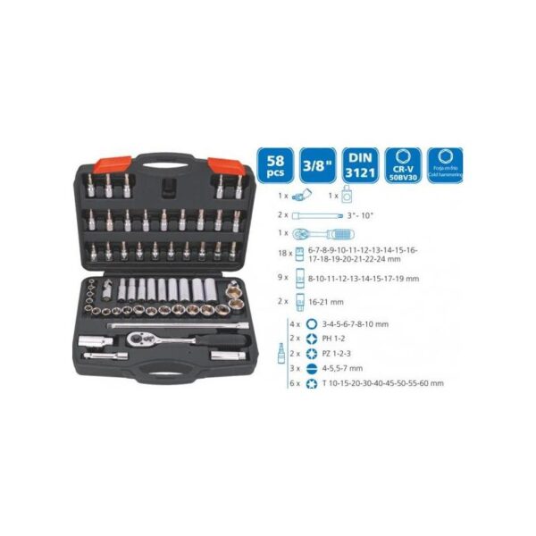 LLAVES DE CARRACA 58 PCS 3/8" SUPER EGO - Imagen 2