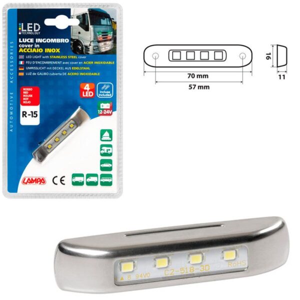 LUZ DE GALIBO 4 LED ACERO 12/24V ROJA - Imagen 3